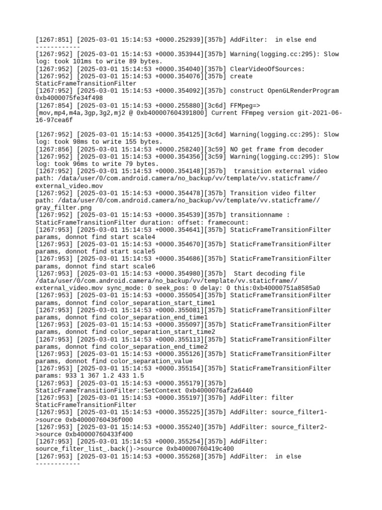 StaticFrameTransitionFilter Logs | PDF | Shader | Digital Technology