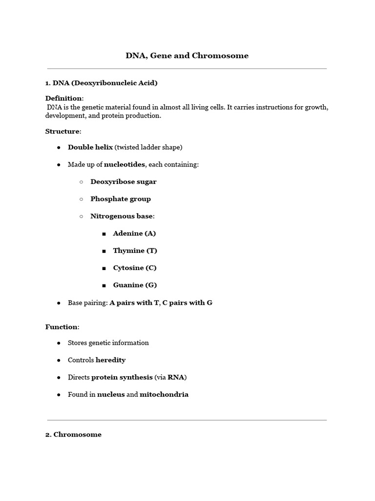 DNA, Genes, and Chromosomes Explained | PDF | Dna | Gene