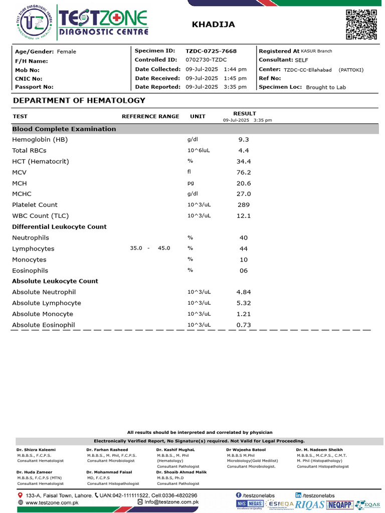 Differential Leukocyte Count Report | PDF | White Blood Cell | Clinical ...