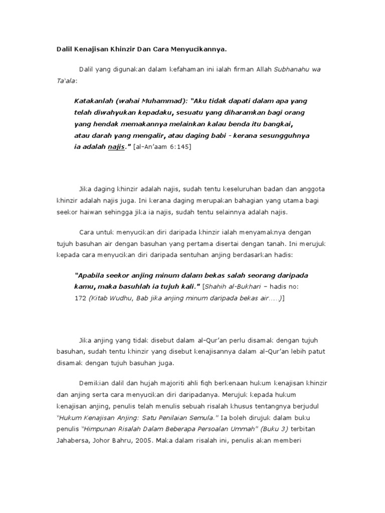 Dalil Kenajisan Khinzir Dan Cara Menyucikannya