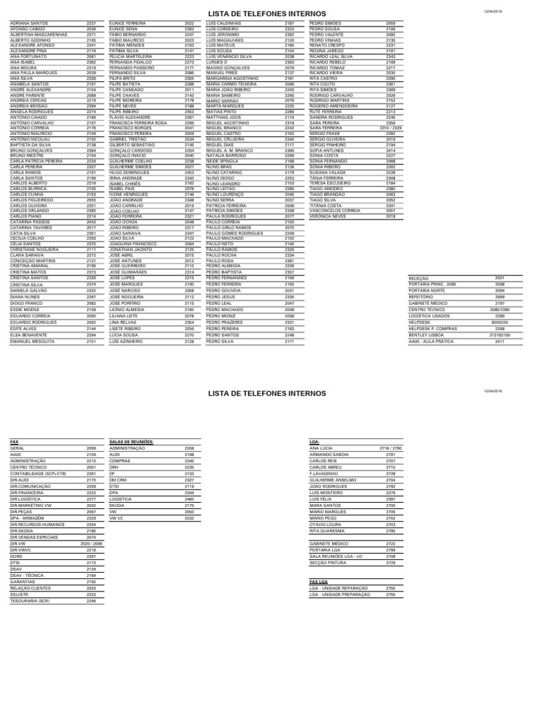 Lista de Telefones Internos 2019 | PDF