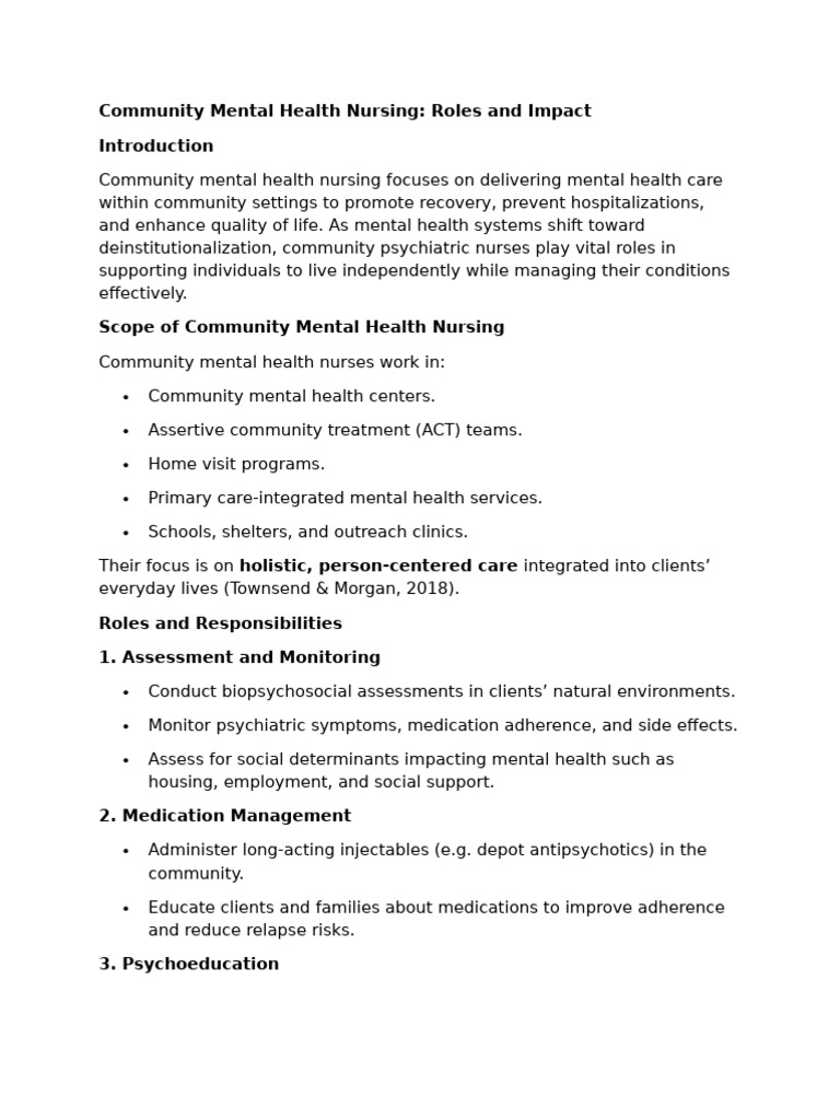 Community Mental Health Nursing Overview | PDF | Mental Health ...