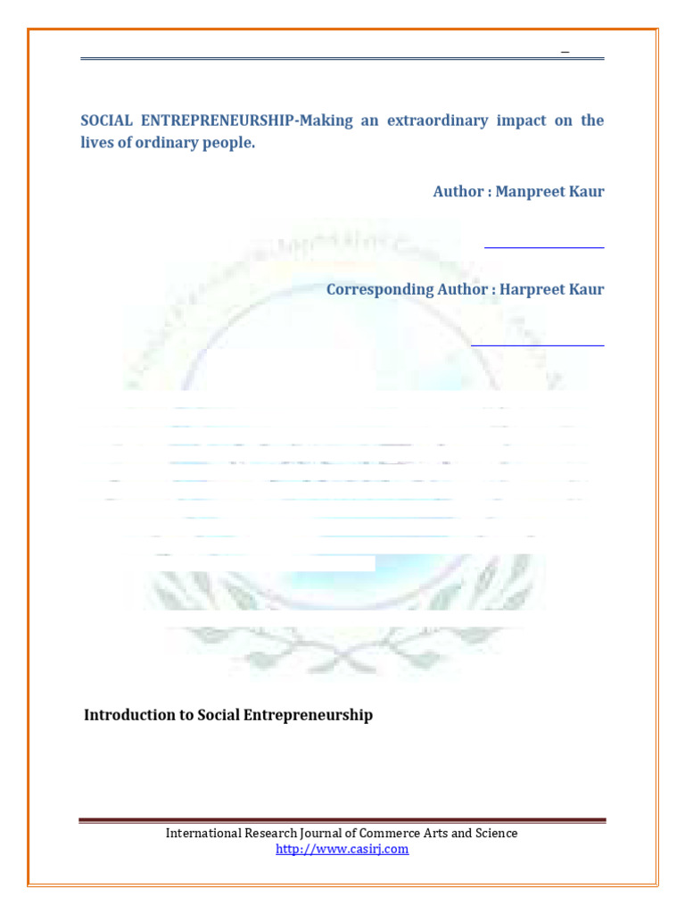 Social Entrepreneurship's Impact on Society | PDF | Entrepreneurship ...