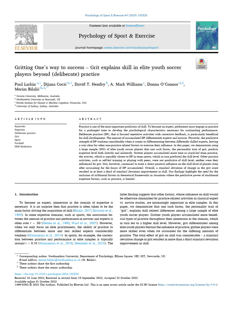 Grit's Role in Elite Youth Soccer Skill | PDF | Grit (Personality Trait ...