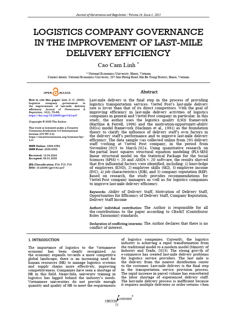 Last-Mile Delivery Efficiency in Logistics | PDF | Factor Analysis ...