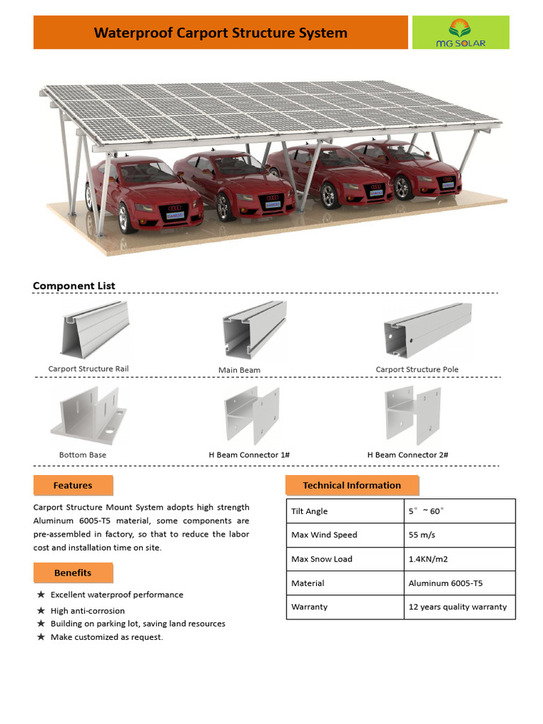 Waterproof Carport Mount System Components | PDF