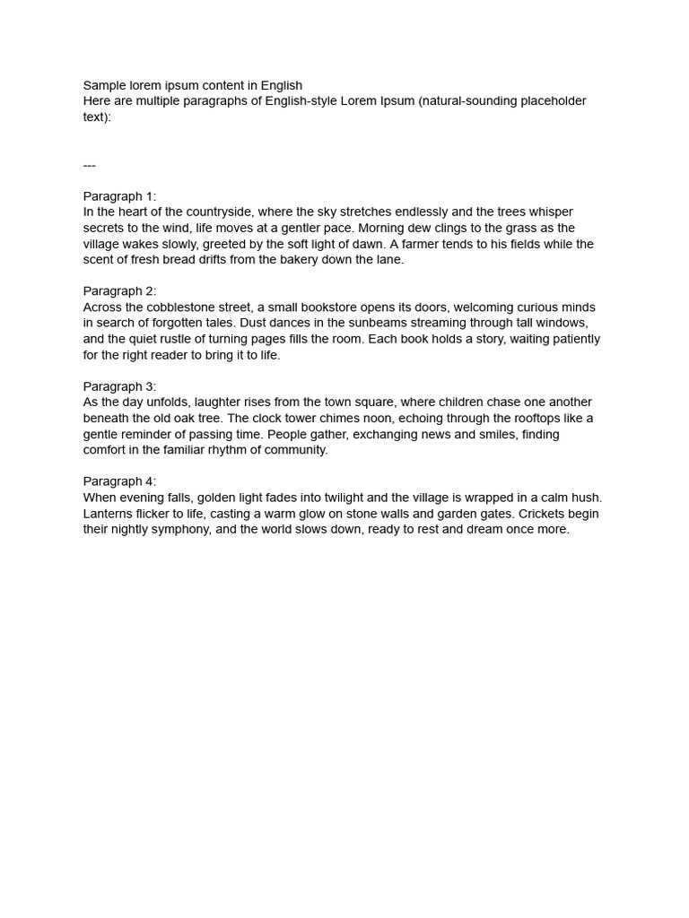 Sample Lorem Ipsum Content in English | PDF