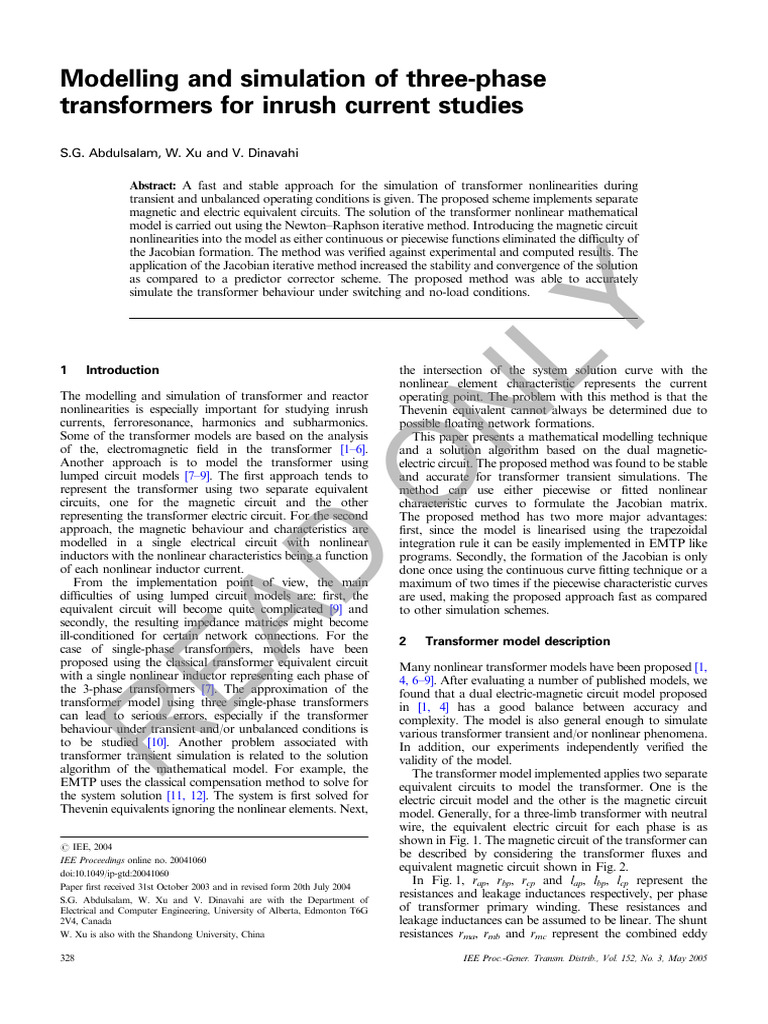 Transformer Inrush Current Simulation | PDF | Electrical Network ...