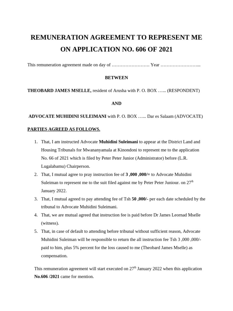 Remuneration Agreement for Legal Representation | PDF