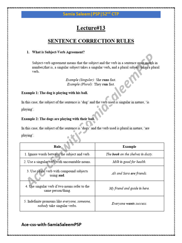 Lecture13 Sentence Correction Rules | PDF | Grammatical Number | Plural