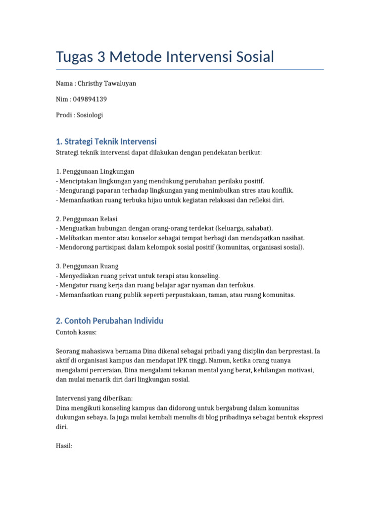Metode Intervensi Sosial Efektif | PDF