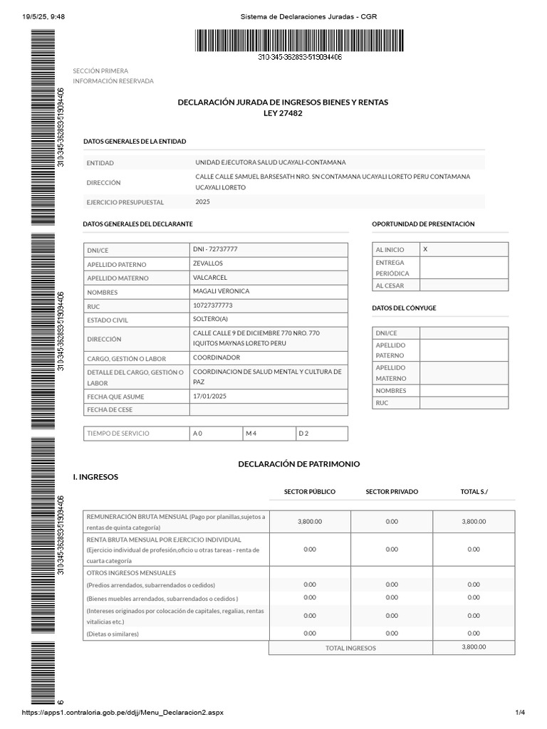 Declaración Jurada de Ingresos 2025 | PDF | Economias | Bancario