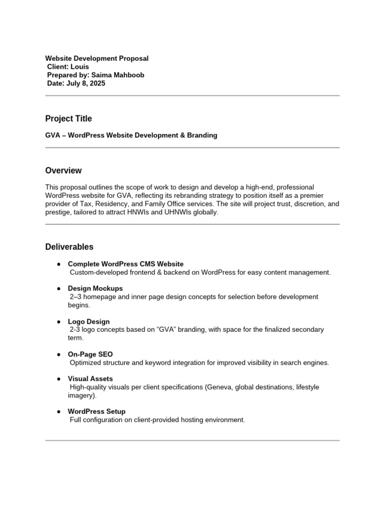 GVA WordPress Development Proposal | PDF
