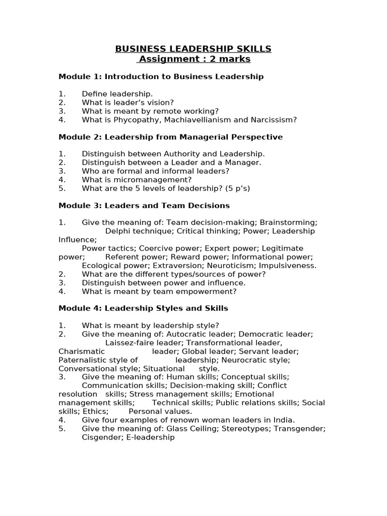 Business Leadership Skills Overview | PDF