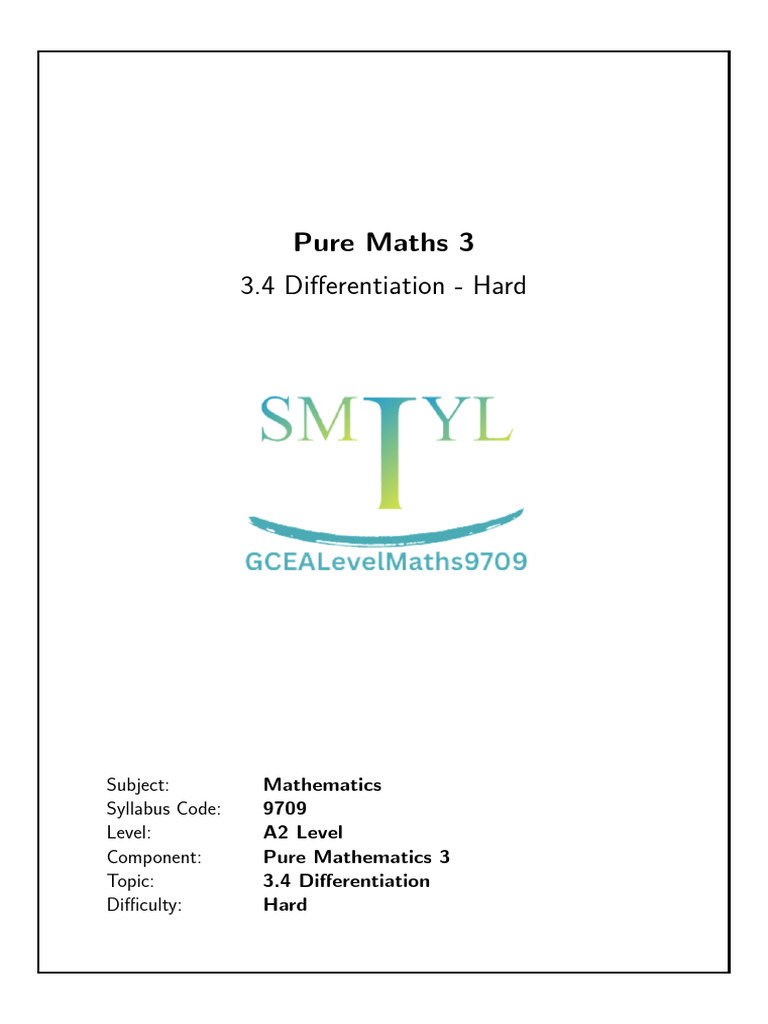 Hard Differentiation Problems 9709/32 | PDF | Trigonometric Functions ...