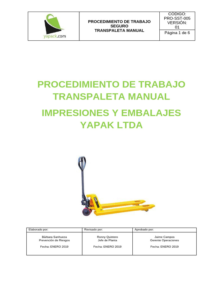 Uso Seguro de Transpaleta Manual | PDF