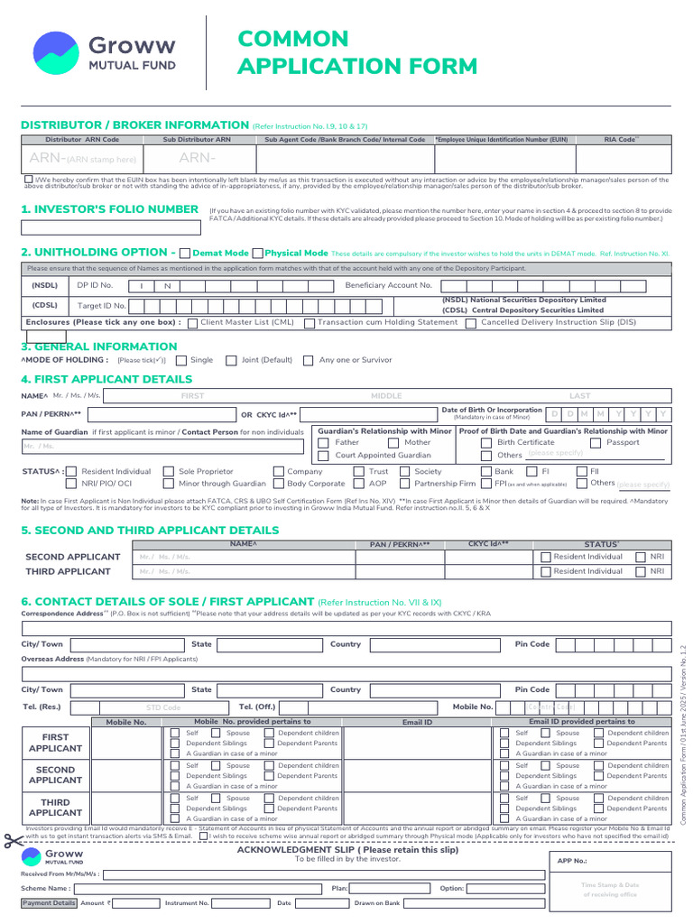 Groww Mutual Fund Application Form | PDF | Banks | Debit Card