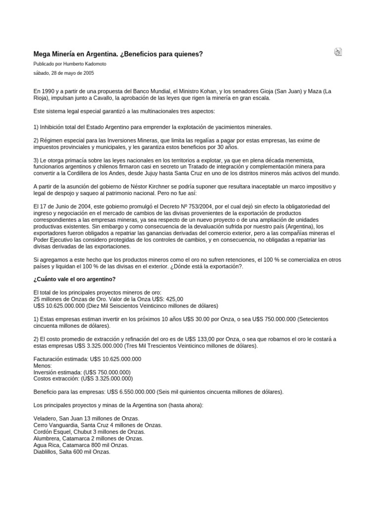 Impacto de la Mega Minería en Argentina | PDF | Minería | Impuestos