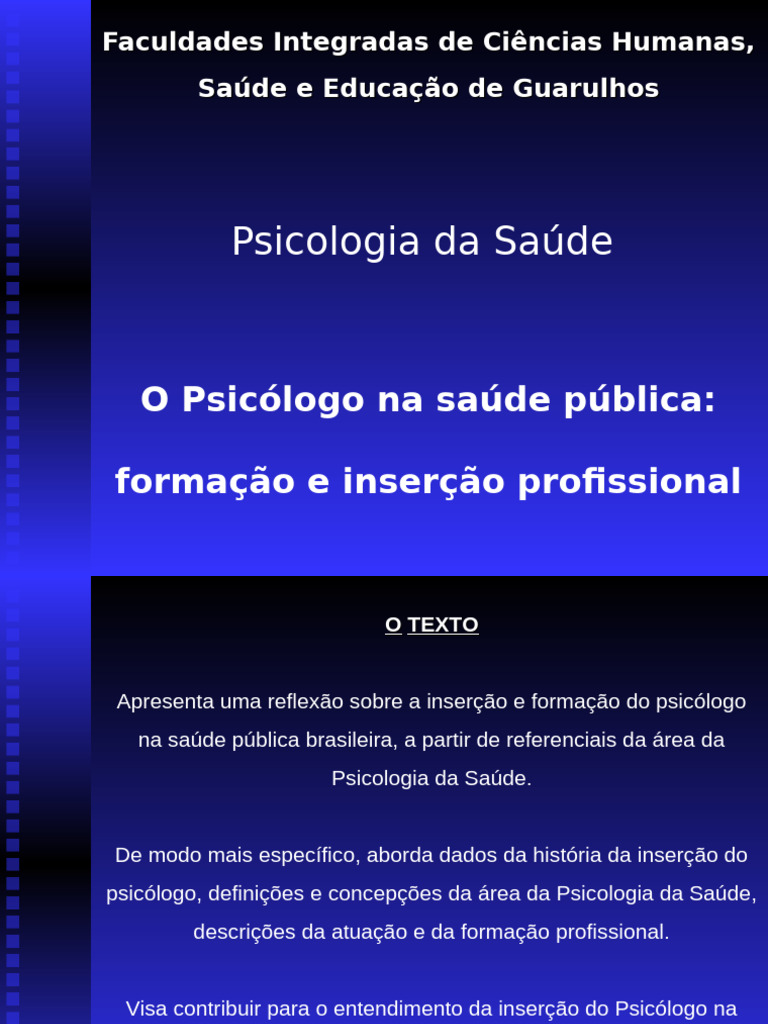 Psicólogo na Saúde Pública: Formação e Atuação | PDF | Psicologia ...