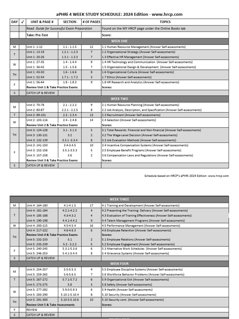 Week Study Schedule 2024 | PDF | Human Resource Management | Talent ...