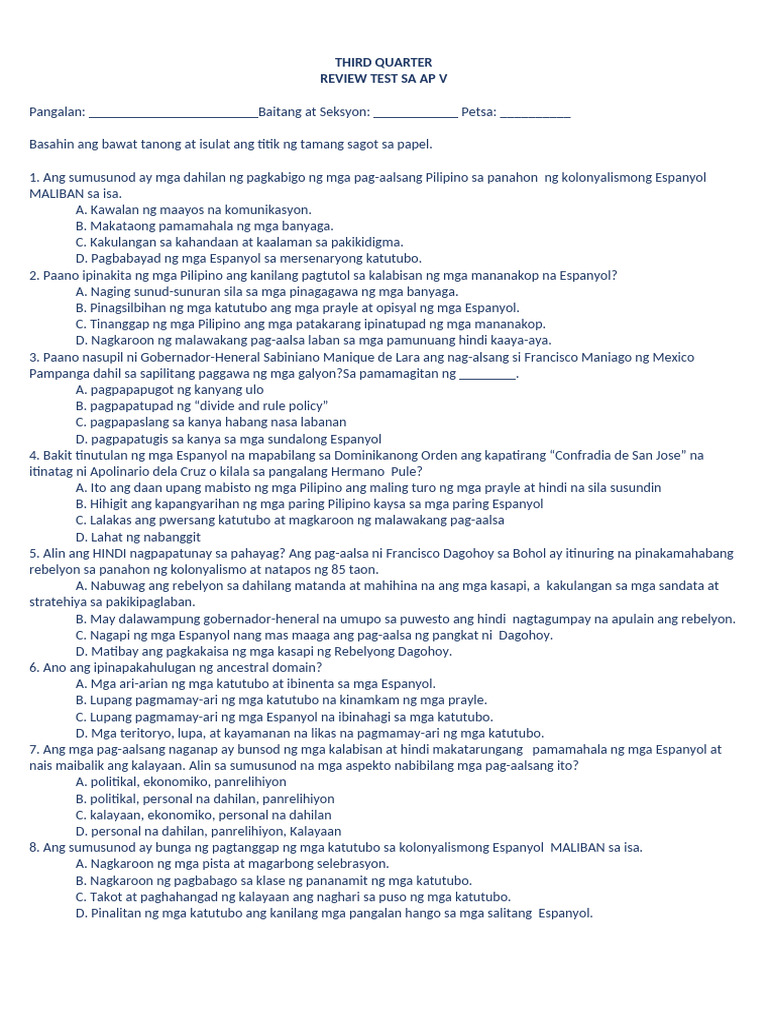 Review Test in AP | PDF