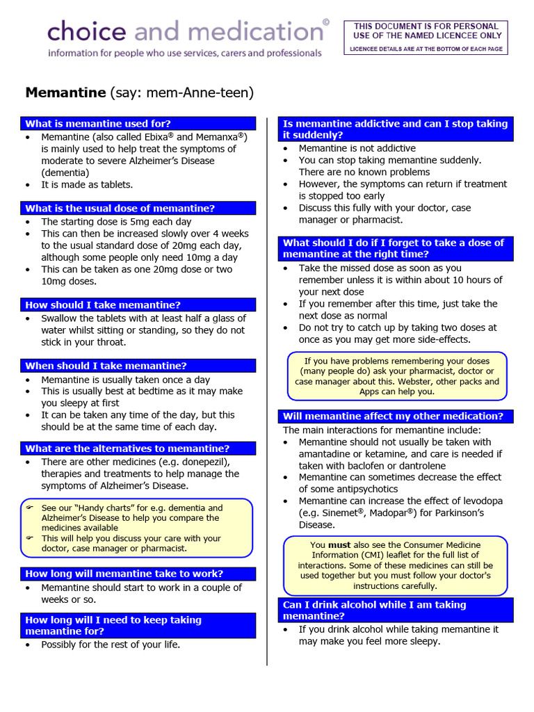 Memantine: Usage and Side Effects Guide | PDF | Clinical Medicine ...