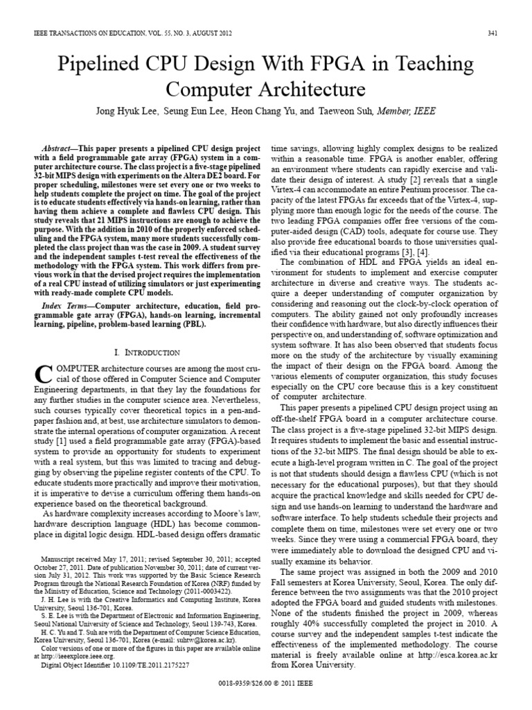 Pipelined CPU Design Using FPGA in Education | PDF | Central Processing ...