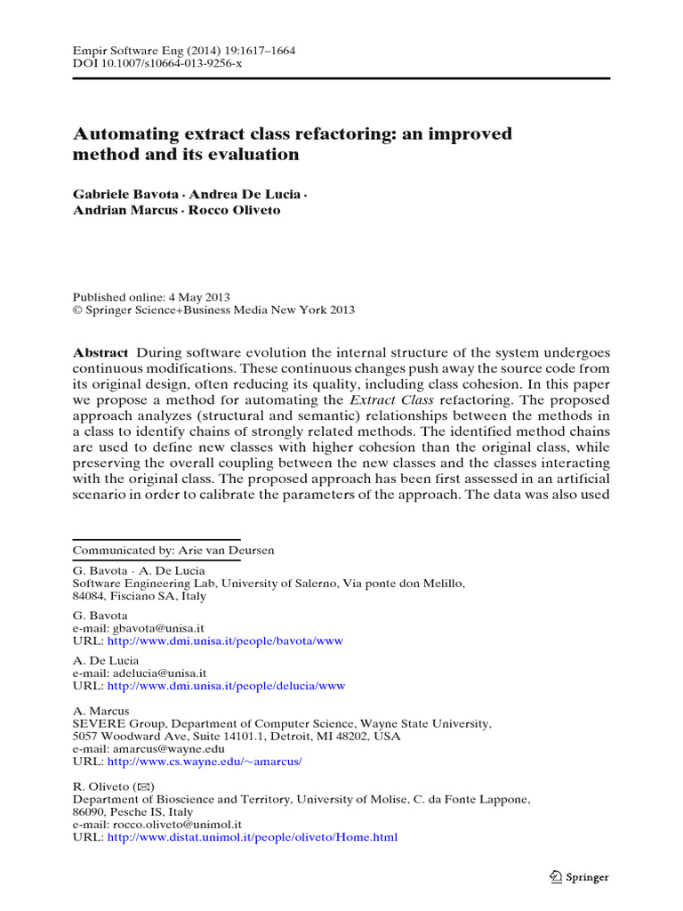 4.extract Class Refactoring - Emse 2014 | PDF | Cluster Analysis ...