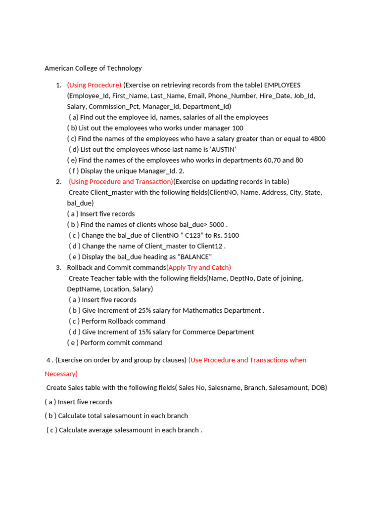 SQL Exercises for Employee and Client Management | PDF