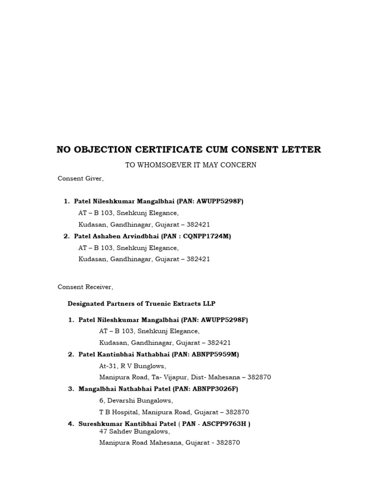 No Objection Certificate for Business Use | PDF