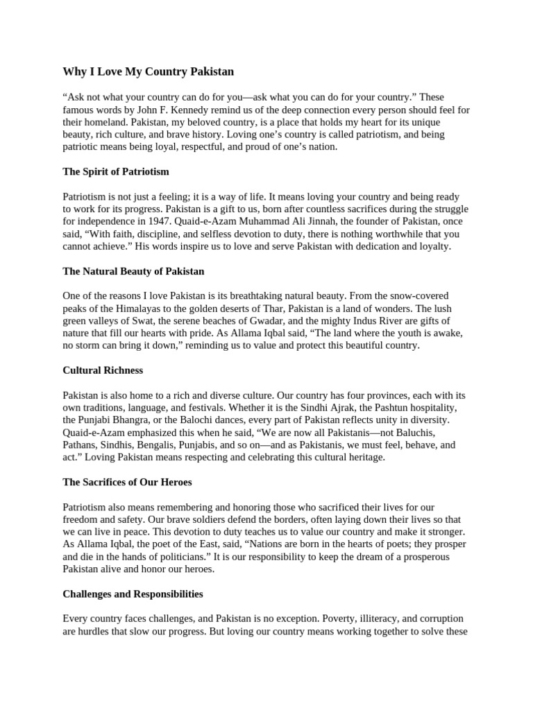 Why I Love My Country Pakistan | PDF | Pakistan | Muhammad Ali Jinnah