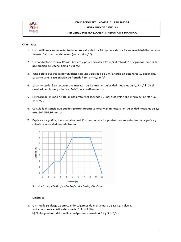 2 Eso FYQ Clase Refuerzo Exámen Cinemática y Dinámica | PDF ...