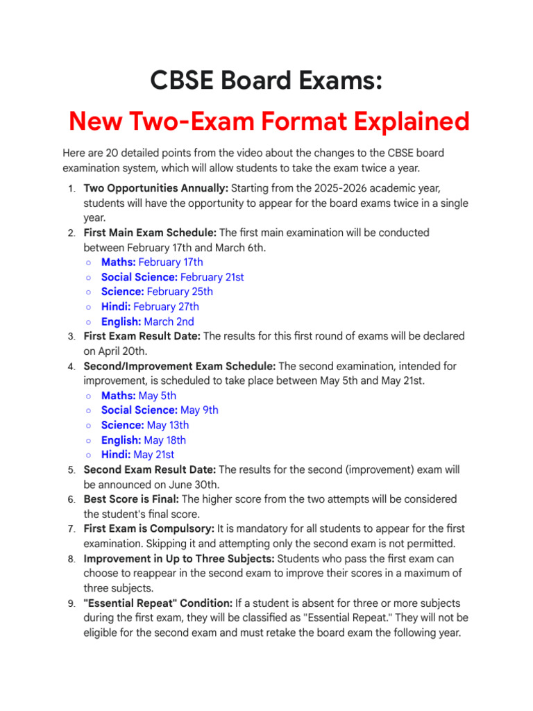 CBSE Two-Exam Format Overview | PDF | Educational Stages | Educational ...