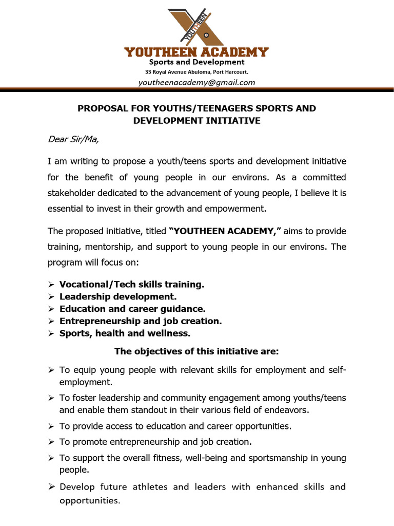 Youth Sports Development Proposal | PDF | Adolescence | Entrepreneurship