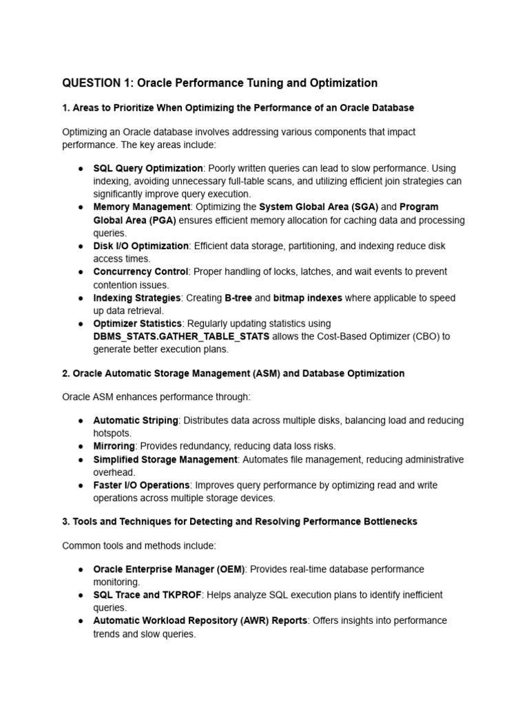 Oracle Database Performance Optimization | PDF | Databases ...