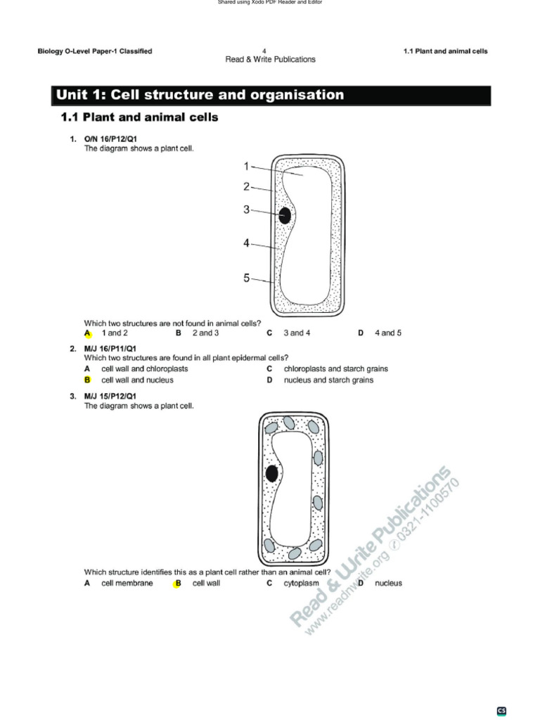 Cell Structure and Organisation | PDF
