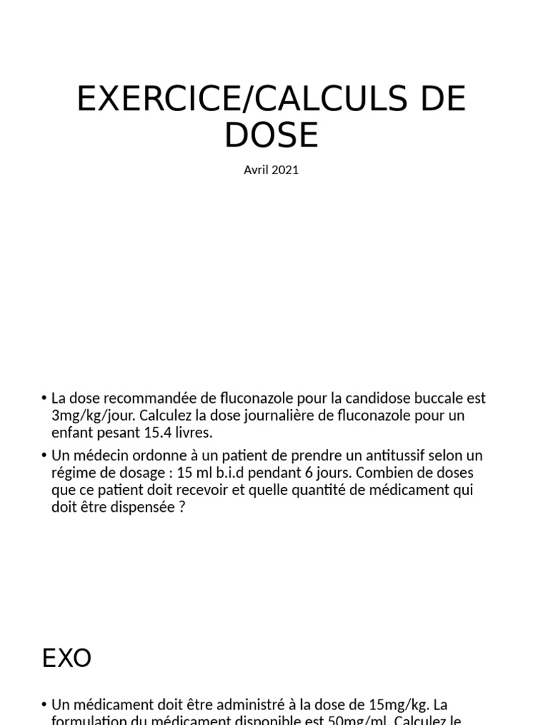 Calculs de doses médicamenteuses pédiatriques PDF — free download