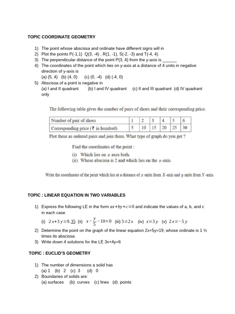 Coordinate Geometry and Linear Equations | PDF | Cartesian Coordinate ...