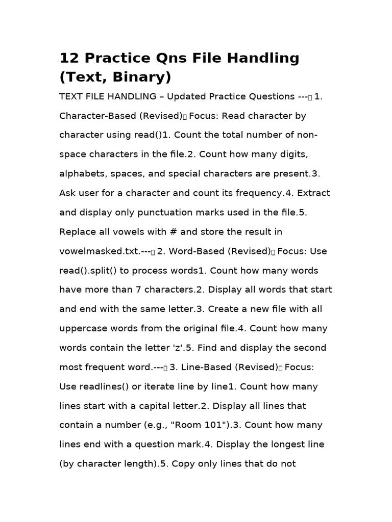 File Handling Practice Questions | PDF | Letter Case | Writing