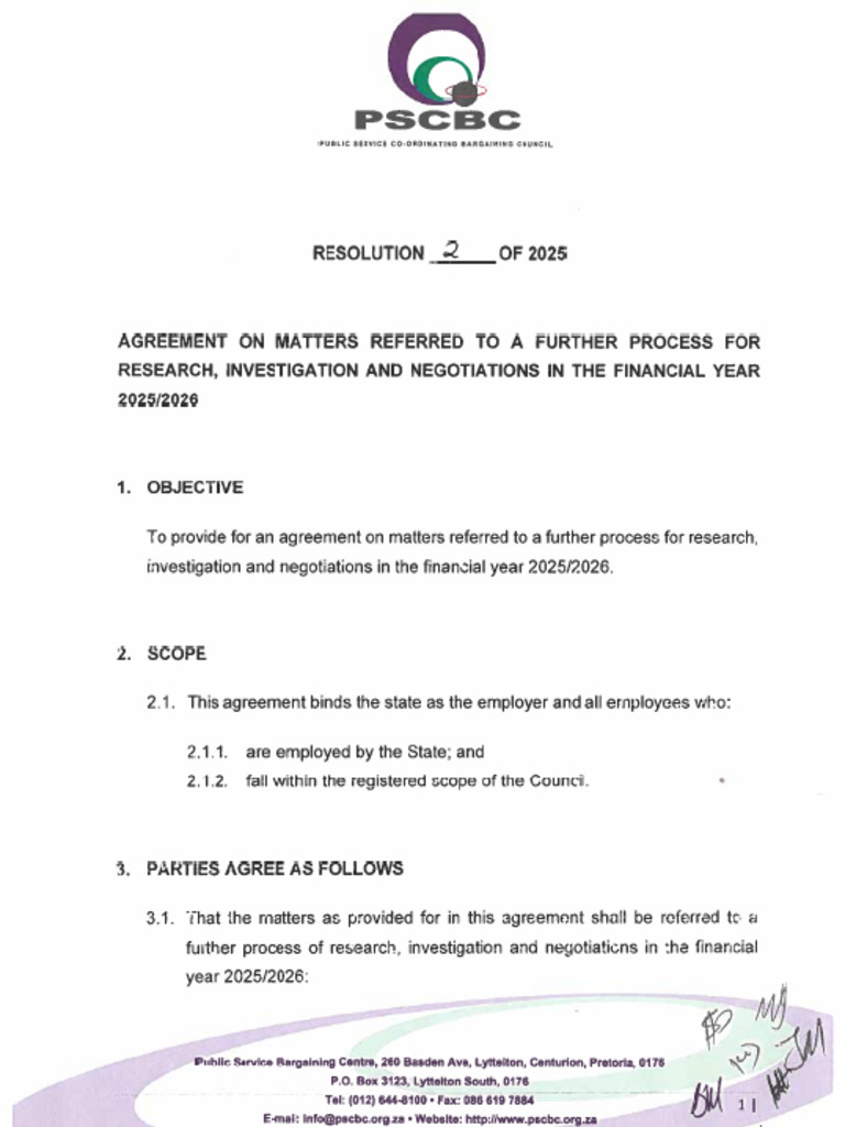 PSCBC Resolution 2 of 2025 - Agreement On Matters Referred To A Further ...