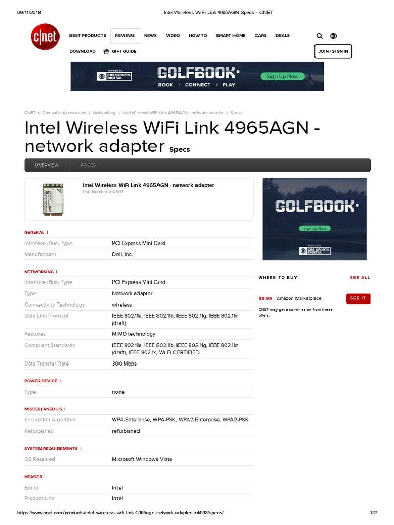 Intel Wireless WiFi Link 4965AGN Specs | PDF | Wi Fi | Ieee 802.11