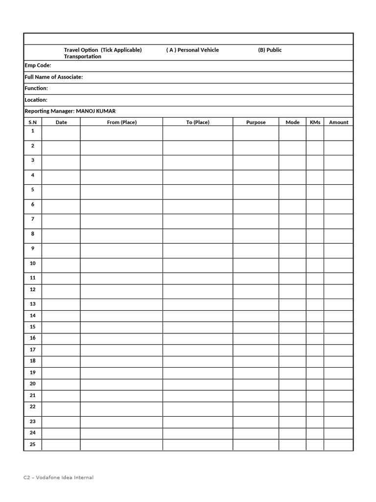 Travel Claim KM Form Instructions | PDF