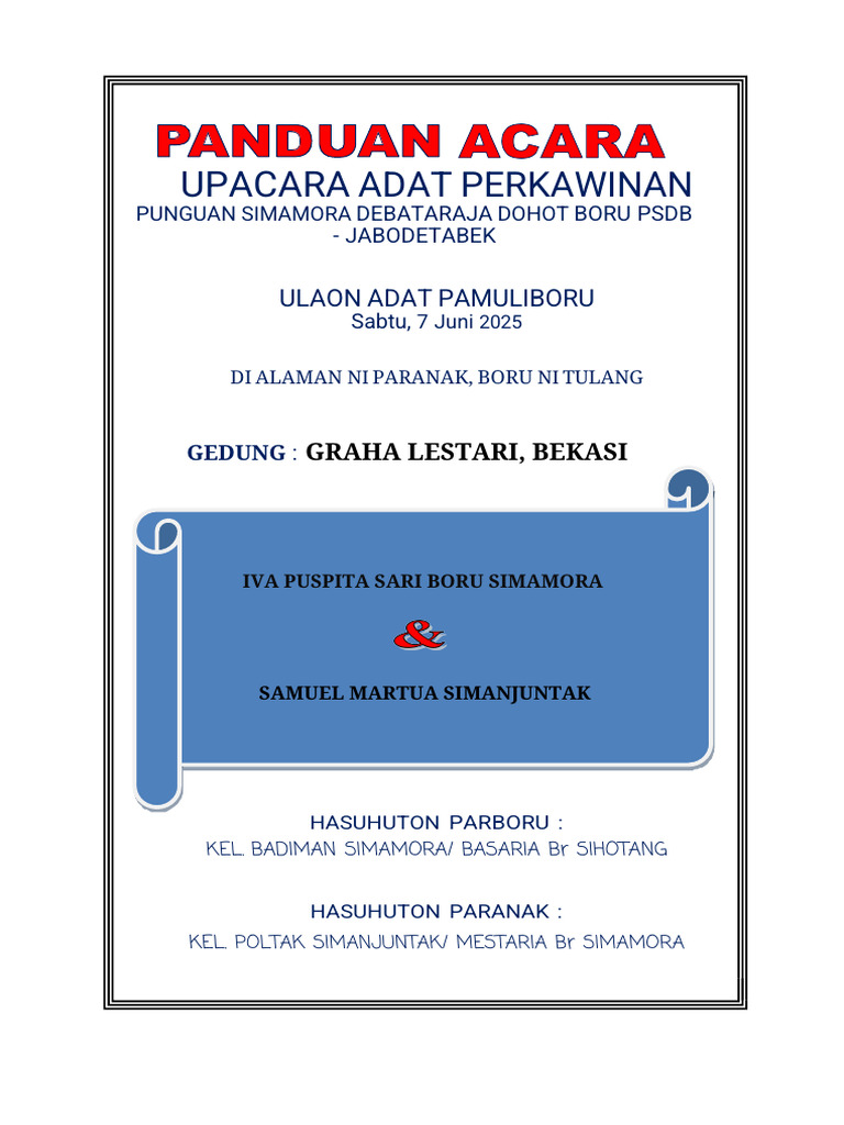 Upacara Adat Pernikahan Simamora | PDF