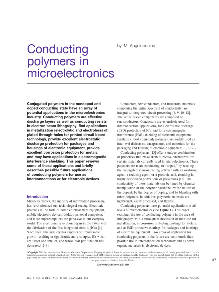 Conducting Polymers in Microelectronics | PDF | Photolithography ...