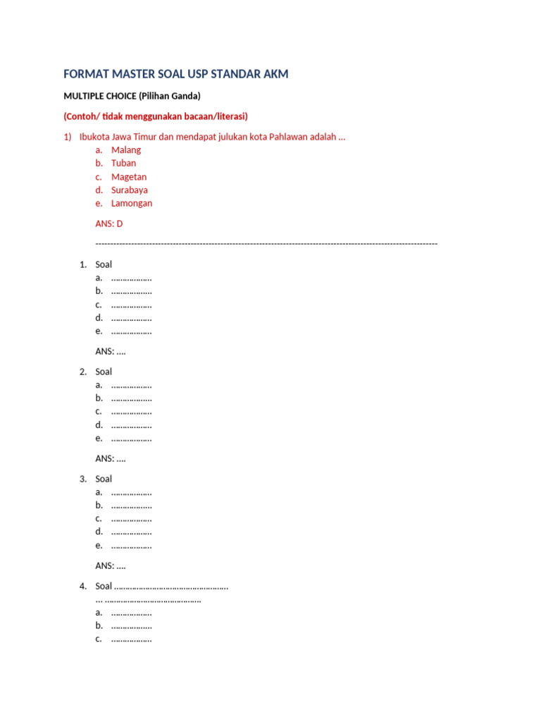 Contoh Format Master Soal AKM | PDF