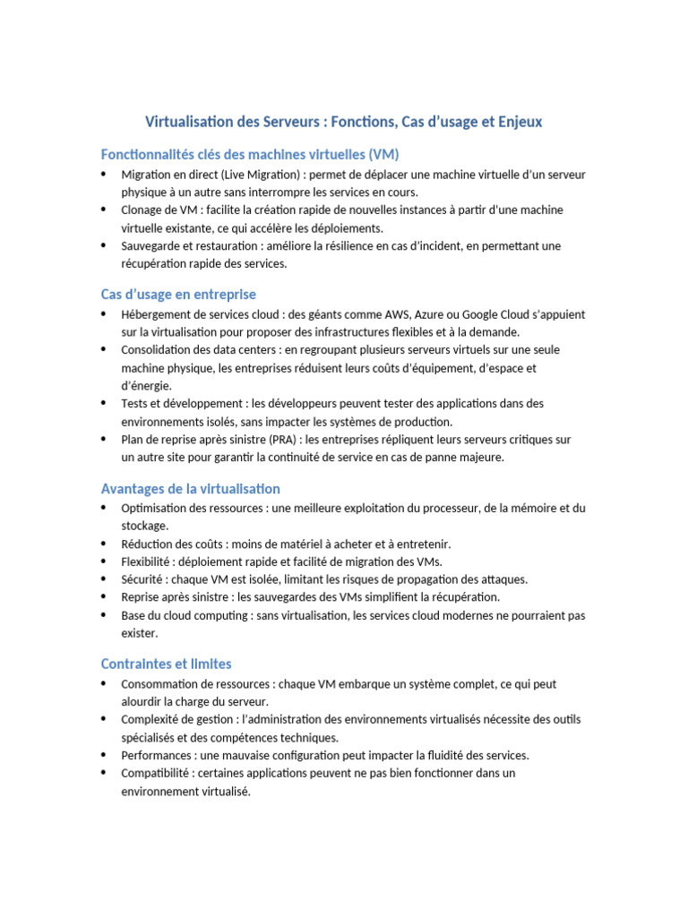 Virtualisation des Serveurs : Avantages et Enjeux | PDF | Cloud ...
