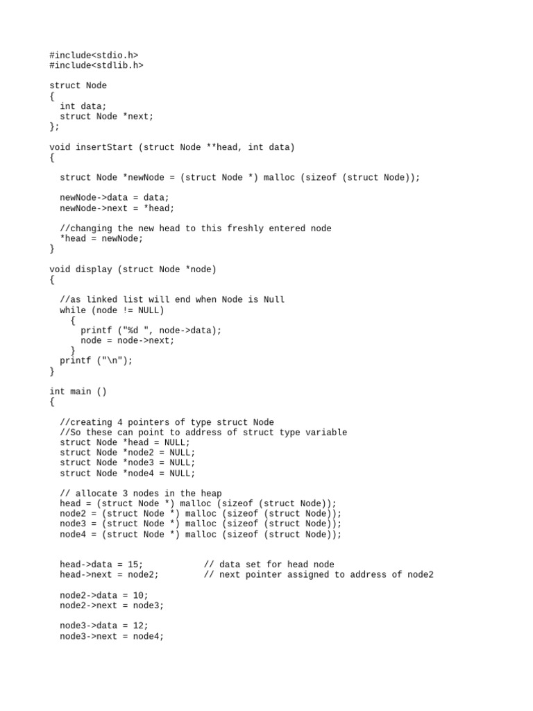 C Linked List Insert and Display | PDF