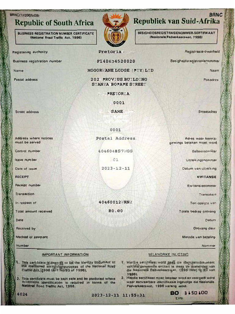 BRNC Certificate for Business Registration | PDF
