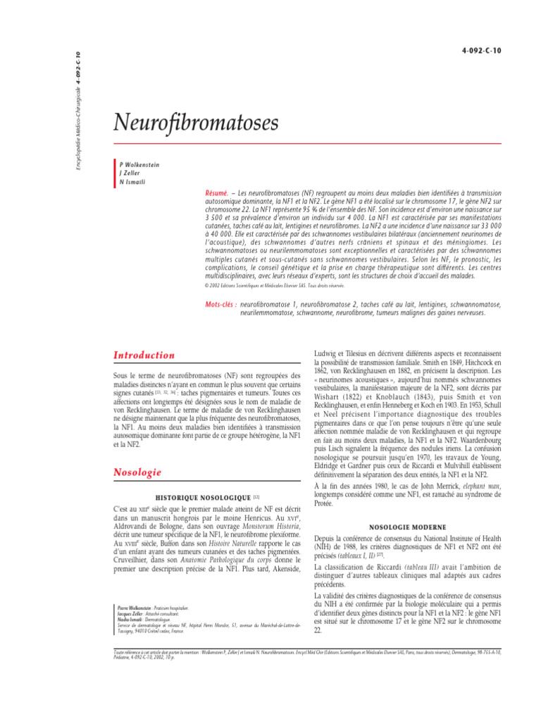 Comprendre les neurofibromatoses NF1 et NF2 | PDF | Spécialités ...