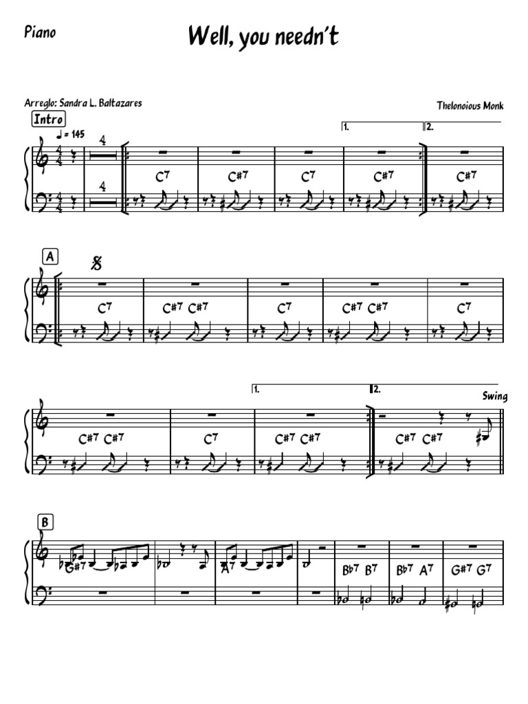 Well You Needn't Lead Sheet | PDF
